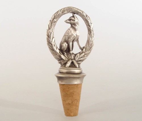 Srebrzony korek do wina z lisem w wieńcu