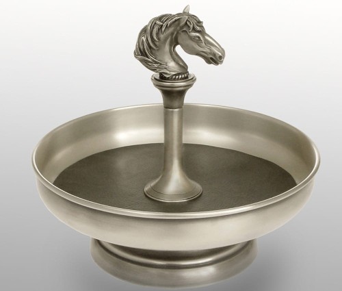 Srebrzona patera do gabinetu z motywem konia