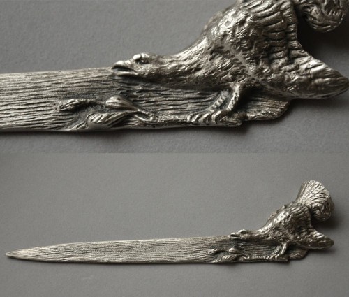 Srebrzony nóż do papieru z motywem głuszca