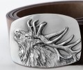 Srebrzona klamra z jeleniem- pas skórzany