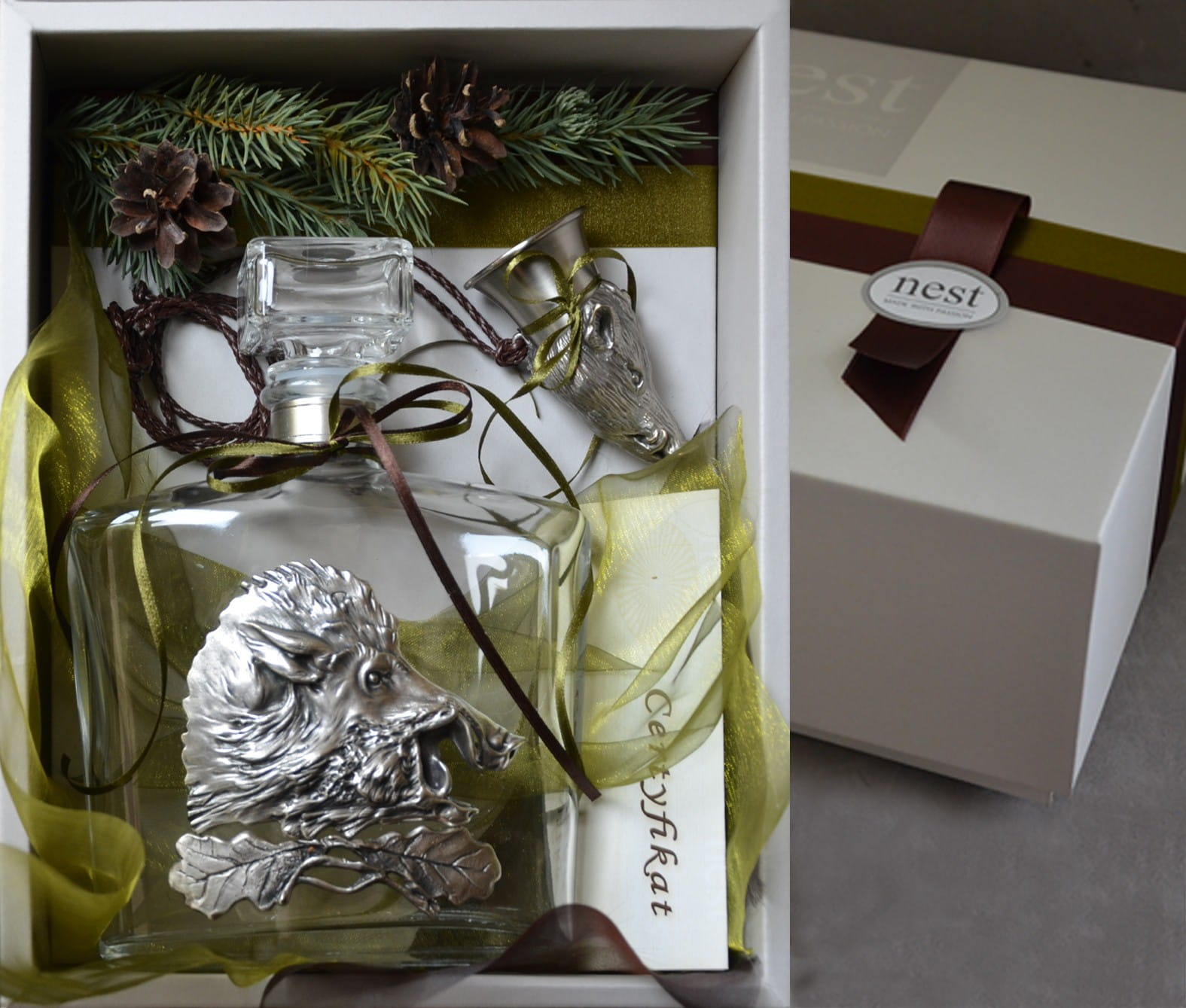 Prezent myśliwski - karafka i kulawka, dzik