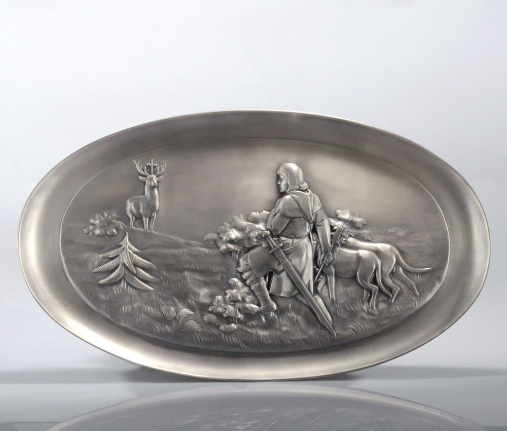 Posrebrzana taca myśliwska - Święty Hubert - prezent dla myśliwego
