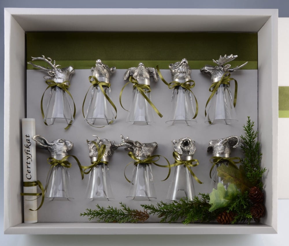 Komplet kieliszków myśliwskich z motywem zwierząt