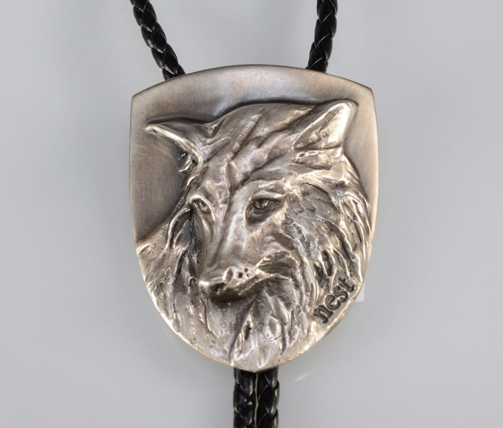 Prezent dla myśliwego, leśnika - bolo / krawatnik Wilk, biżuteria myśliwska