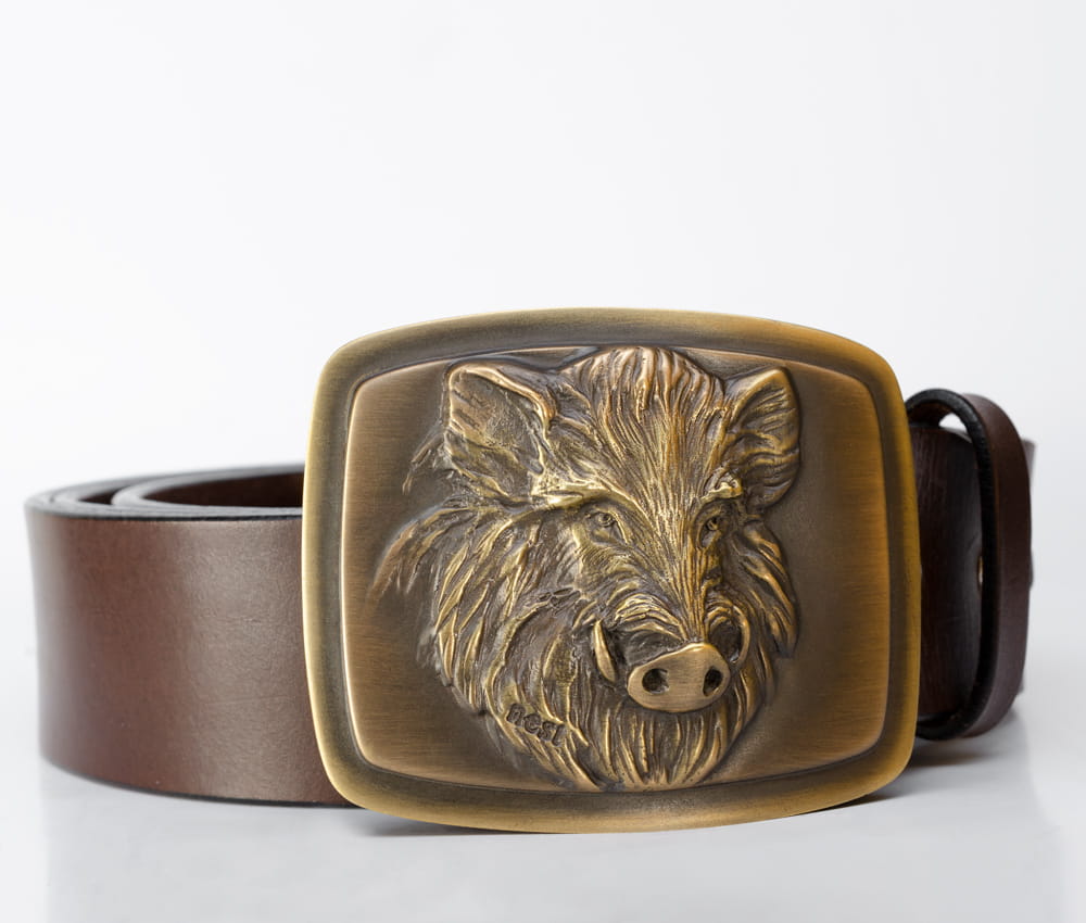 Pasek dla myśliwego z klamrą z dzikiem