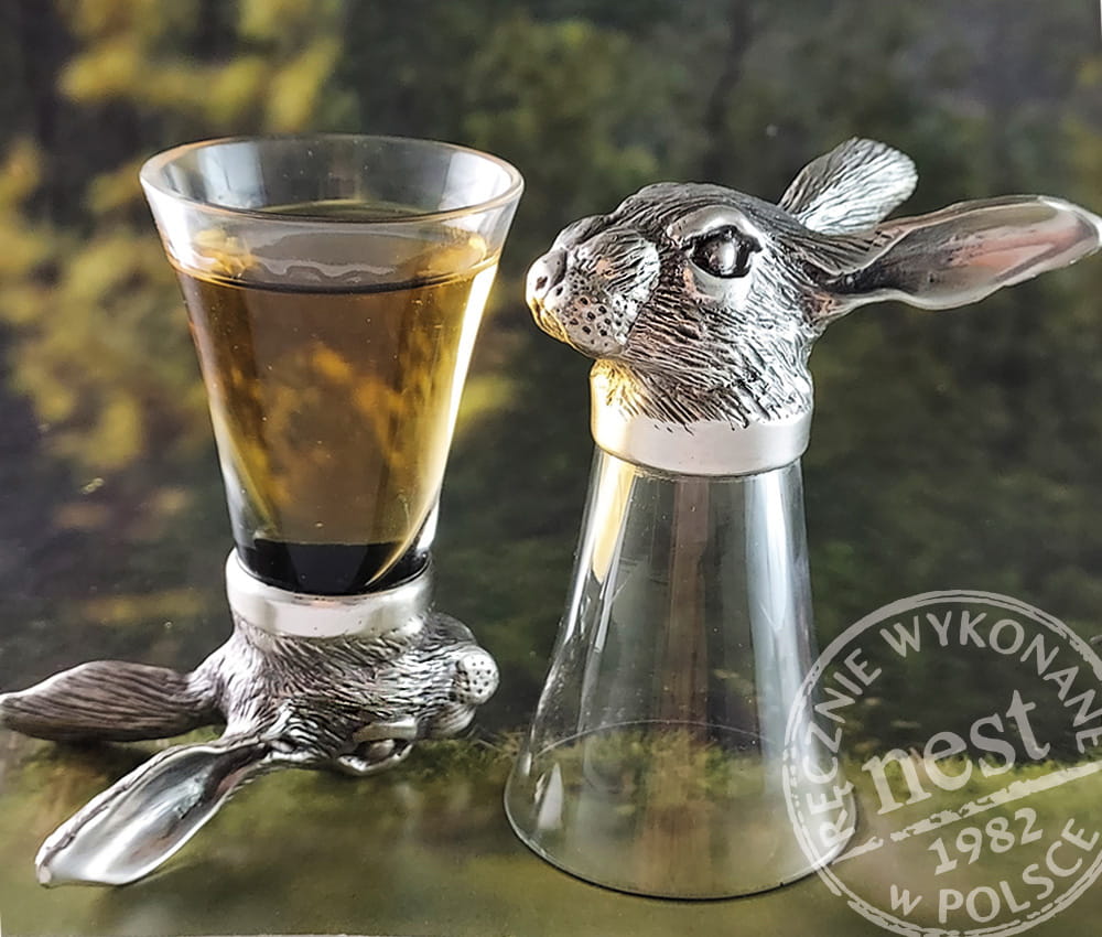 Kieliszki do shotów z zającem z brązu srebrzonego