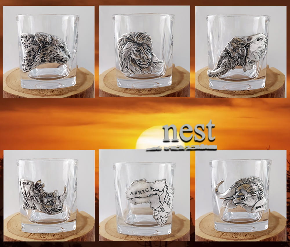 Komplet kryształowych szklanek do whisky kolekcja zwierzęta Afryki