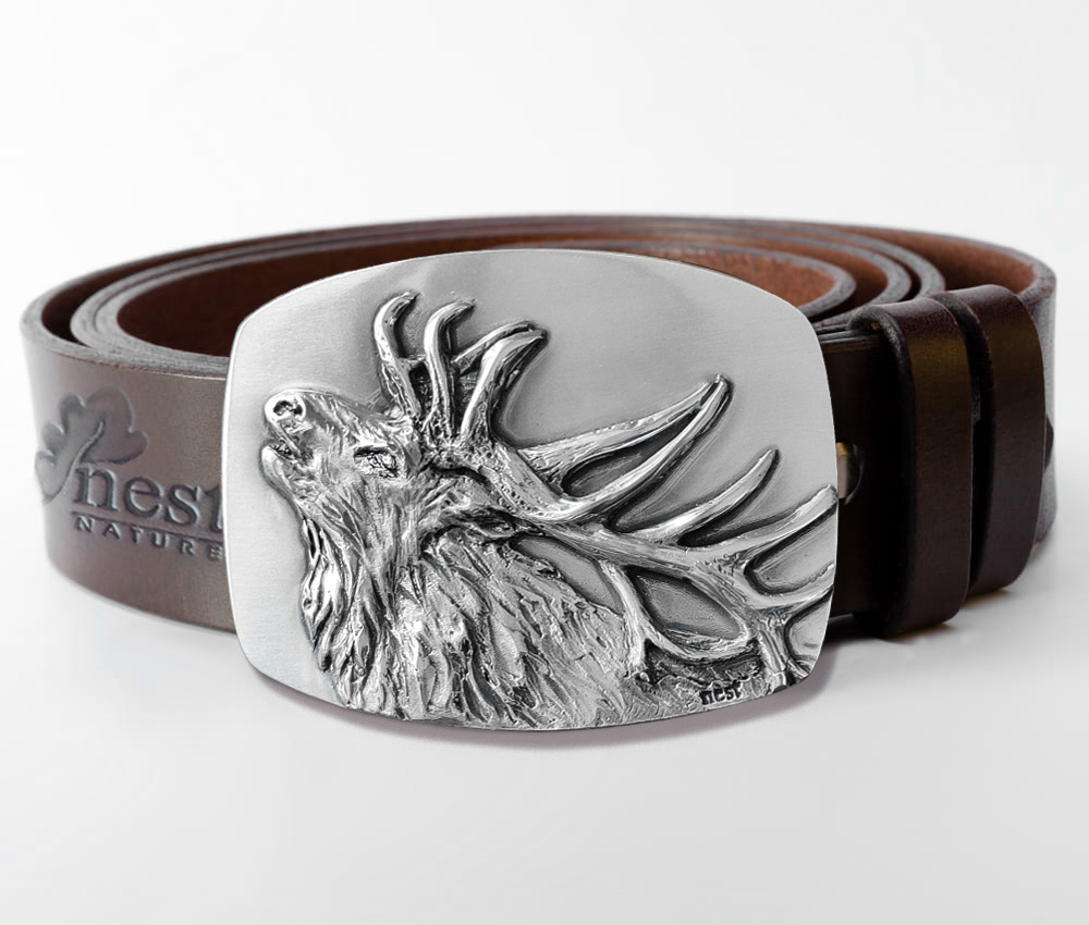 Pas skórzany z klamrą z jeleniem